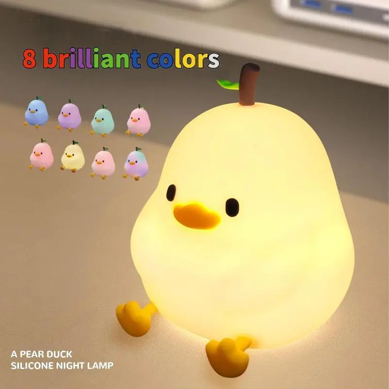 Animal Pear Duck Silicone Night Light - USB Rechargeable LED Home Decor Lighting, Touch-Sensitive, 30-Minute Timer, Safe & Eco-Friendly Table Lamp, Valentine's Day Gift for Bedroom Interior Lights