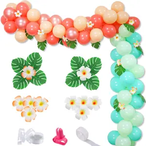 Tropical Balloon Garland Kit with Palm Leaves & Plumeria – Perfect for Luau, Aloha Parties, Summer Birthdays, Baby Showers & More