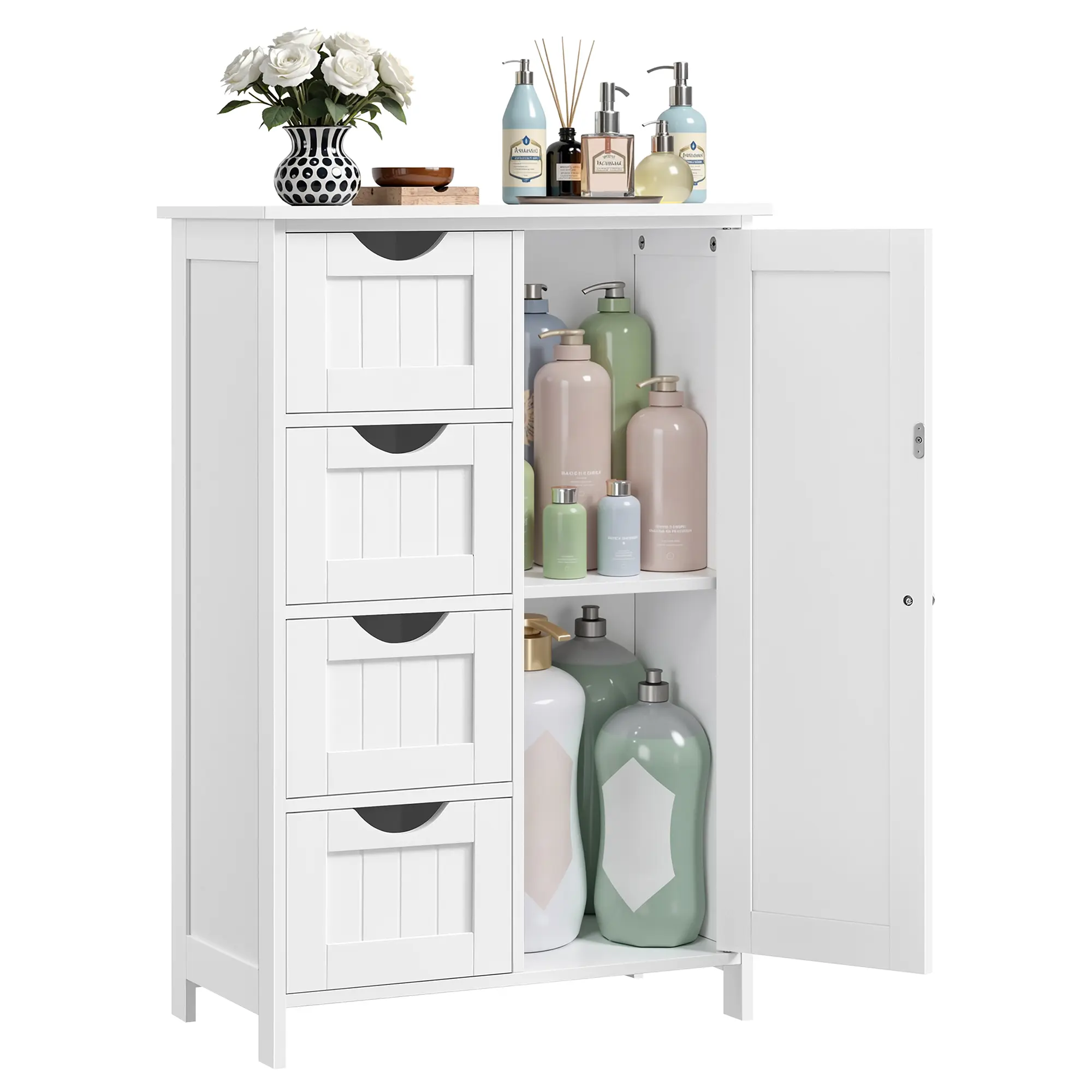 Songmics Storage Cabinet with Drawers, Freestanding Floor Cabinet with Door, Adjustable Shelf, for Bathroom, Living Room, Kitchen