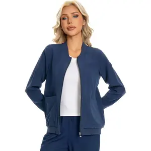 Scrub Jackets for Woman, Zip Front Nurse Jacket, 4-Way Stretch Fabric with Four Pockets