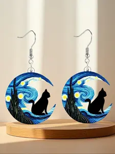 Van Gogh Starry Night 3D Earrings, Geometric Pattern Earrings, Unique Acrylic Design, Perfect for Parties and Gifts, Elegant Daily Wear Jewelry
