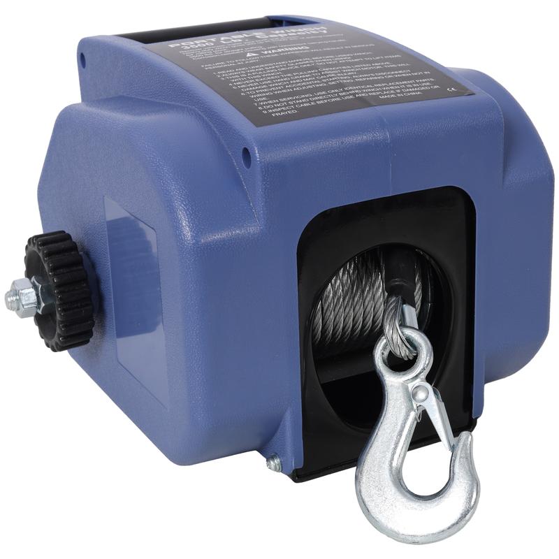Hdmw 12v Trailer Winch,Reversible Electric Winch, for Boats up to 5000 lbs, Galvanized Wire Rope, with extra pulley hook, Rapid Mount, wirelss remote control,power in and power out.blue plastic casing