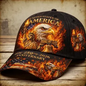 250th Anniversary Commemorative Hat Suitable, Statue of Liberty, Eagle, Flame & Clock Print with Iconic Symbols, Unisex Gift for Daily Wear, Holiday Celebrations, 250 Year Celebration