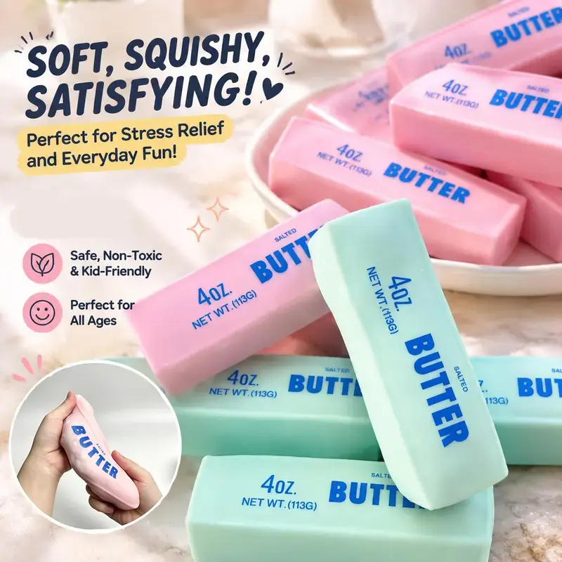 Crunchy Sound Butter Bar Squishy Toy Soft Squeeze Fidget Toy Funny Sensory Hobby Play Toy Portable Stress Relief Decompression Toy Cute Desk Relax Toy Ideal Gift For Teens Adults Party Leisure Entertainment