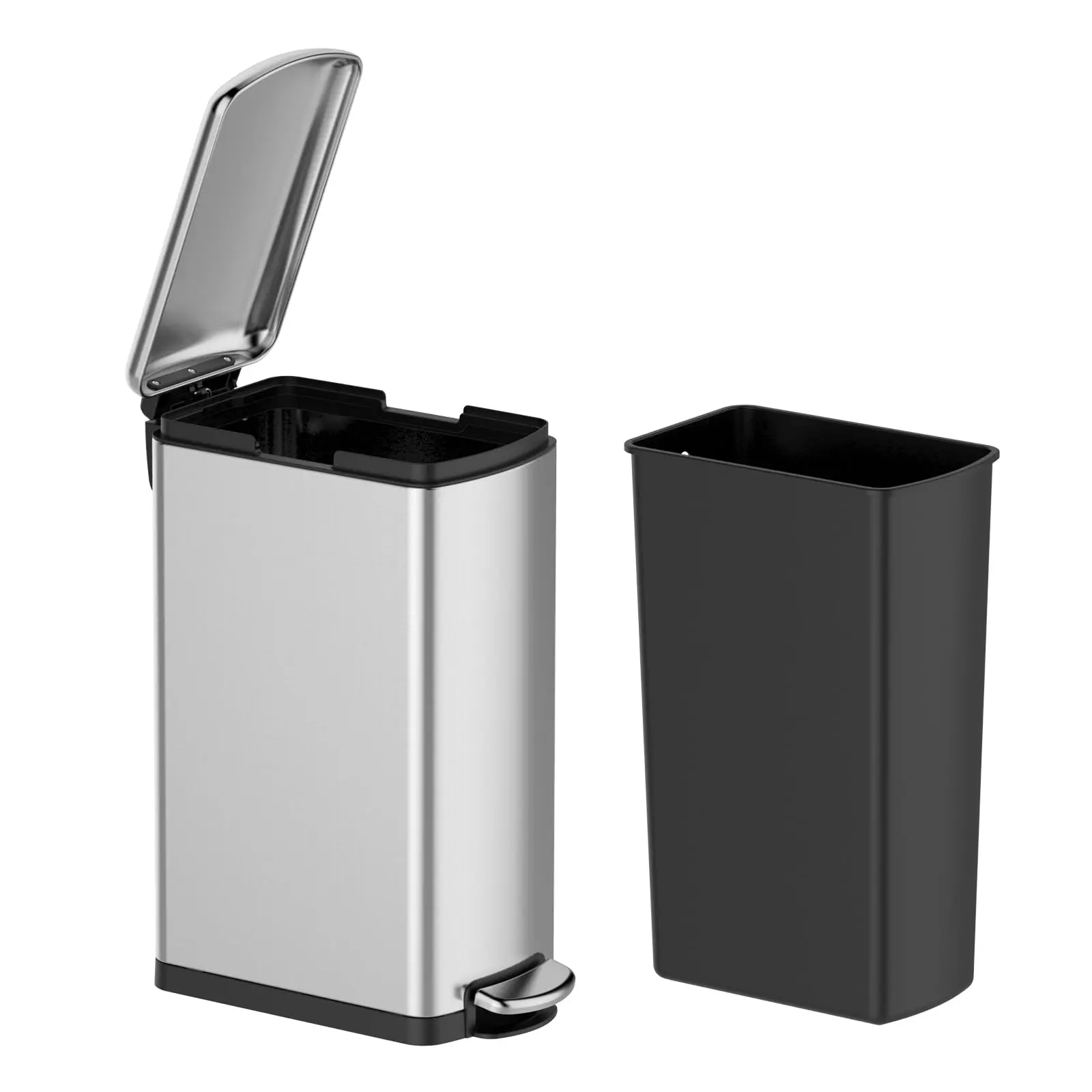 GARVEE 8 Gallon Slim Stainless Steel Trash Can with Soft Close Lid and Removable Bucket, Rectangular Waste Bin for Kitchen, Bathroom, and Office Use