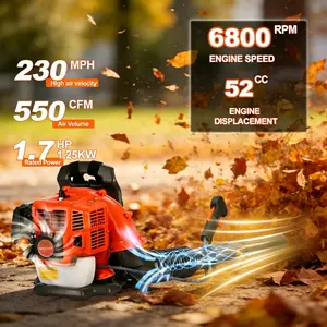 Backpack Gas Powered Leaf Blower, 52CC 550CFM 3HP 2 Stroke Grass Lawn Blower Air Cooling Gasoline Backpack Grass Blower with Air-Cooled, Snow Blower for Outdoor (550CFM 52CC)