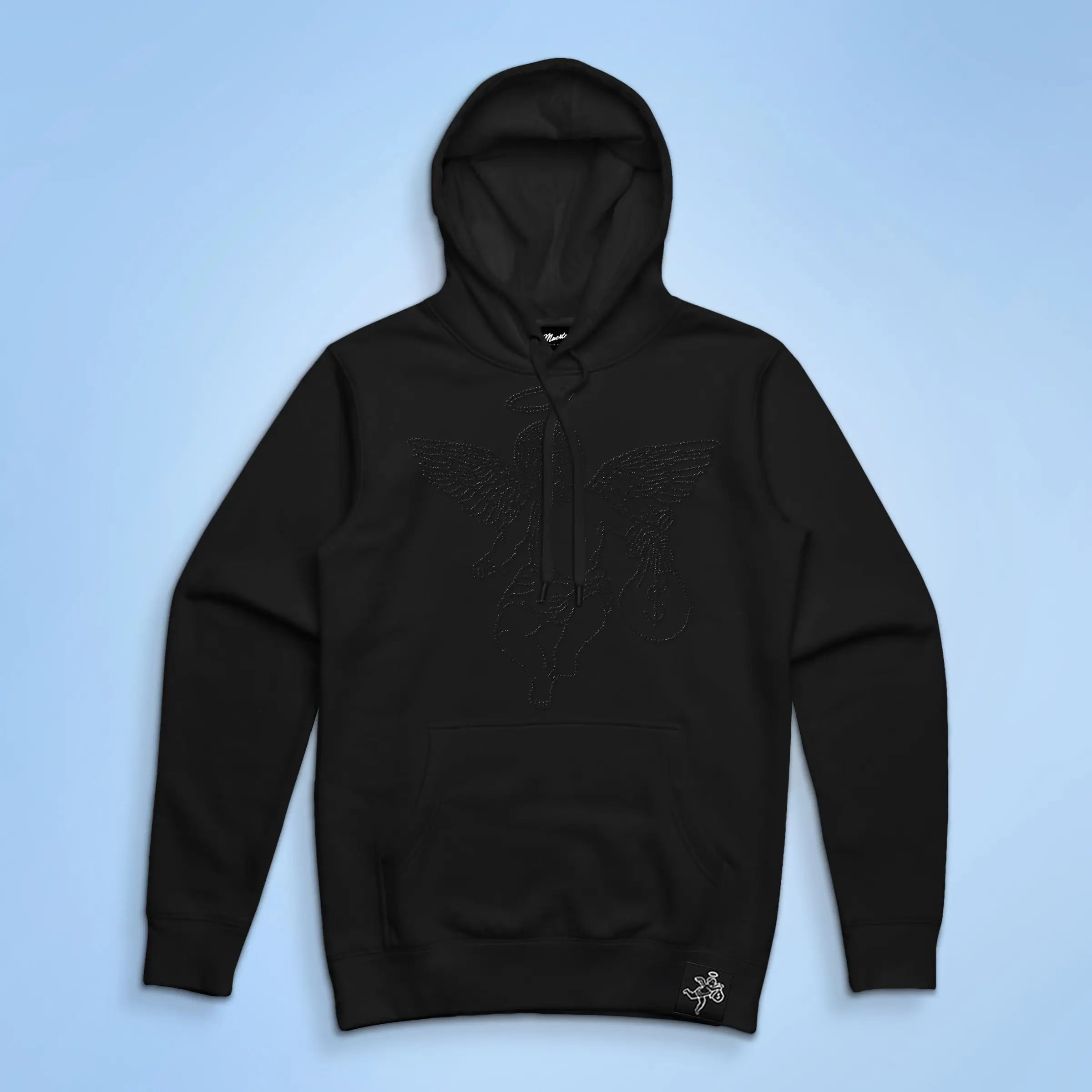HM- Men's Black Rhinstone Angel Hoodie