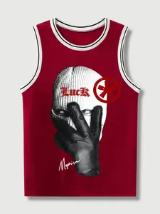 Men's Summer Casual Fitted Sleeveless Vest Top, Breathable Tank Top, Digital Letter Graphic Print Design, Round Neck Fashionable Daily Wear, Unisex Couple, Matching, Classic