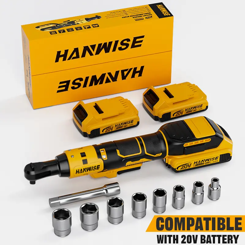 HANWISE 3/8"Cordless Ratchet Wrench Set Compatible with 20V Battery,88Ft-Lbs Brushless Motor Power Electric Ratchet Tool Kit,1/4"Adapters,Power Tool Cordless, Mechanic Tool Set, Car Tool Mechanic Tool