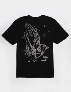 LA FAMILIA Prayer Hands Mens Rhinestone Boxy Tee