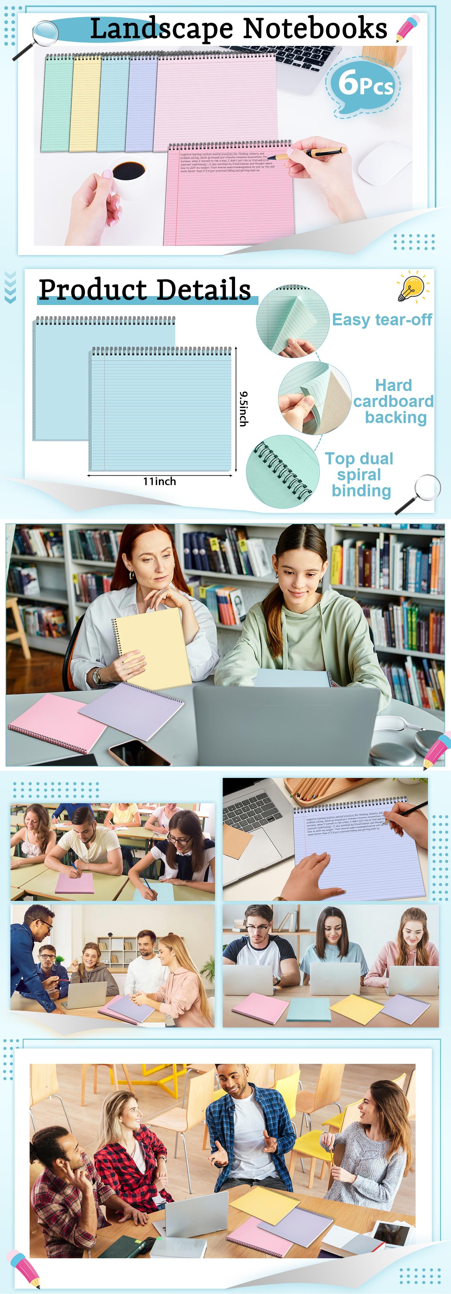 6 Packs 9.5" x 11" Landscape Note Pads College Ruled Notebooks Perforated NotePads 40 Sheets Punched Top Spiral Bound Notebooks 80GSM Lined Notepads for School,Office,Home,back to school,back to school haul 6 Packs 9.5" x 11" Landscape Note Pads College Ruled Notebooks Perforated NotePads 40 Sheets Punched Top Spiral Bound Notebooks 80GSM Lined Notepads for School,Office,Home,back to school,back to school haul