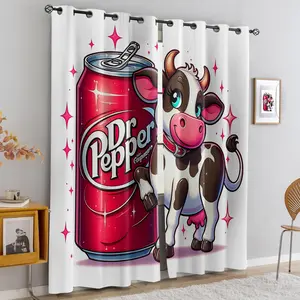 Cool Dr Pepper Cartoon Print Window Curtain, Personalized Soft Decor for Teen Bedroom, Ideal Gift for Soda Lovers, Classic Style, Unique Soft Decor for Living Room & Bedroom, Must-Have for Soda Lovers
