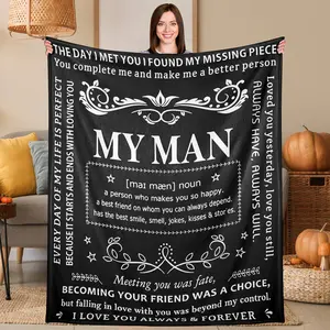 Couples Throw Blanket Flannel Soft Cozy Warm Comfortable Lightweight Portable Gift for Him Boyfriend Husband Anniversary Valentine's Day Couch Bed Travel Romantic Love Design