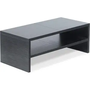 2 Tiers Wooden Desktop  Stand Riser 20 Inch Printer Stand with Double Storage Small TV Riser Laptop Keyboard Holder Business Desk Organizer Shelf Black Bookshelf