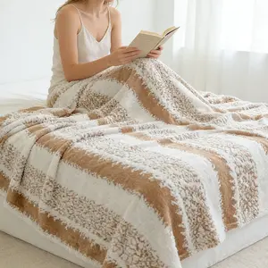 Luxurious Bohemian Striped Plush Blanket, Thick and Puffy, Multiple Colors Available, Home Decor, Living Room Bedroom, All Seasons Warmth