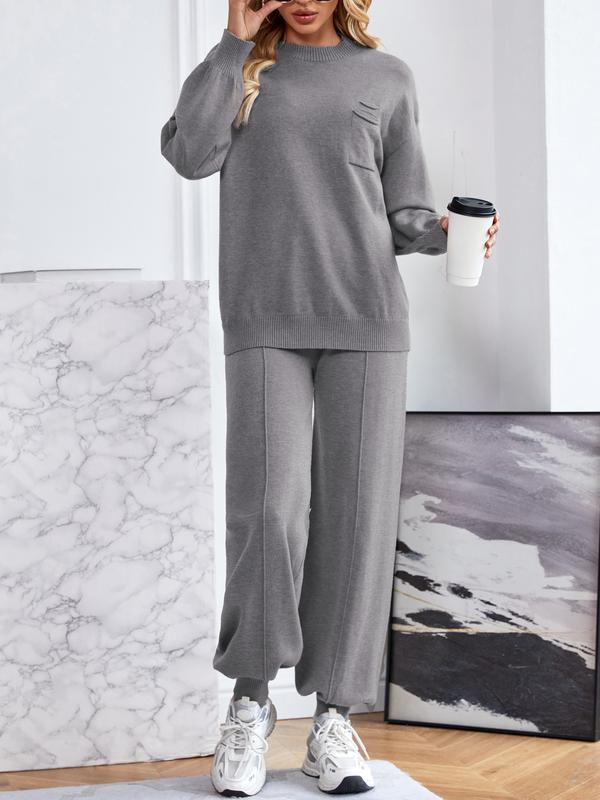 SuperPrity Two Piece Sweater Set for Women Casual Long Sleeve Outfits Crew Neck Pullover Top with Sweatpants Knit Jogger Set