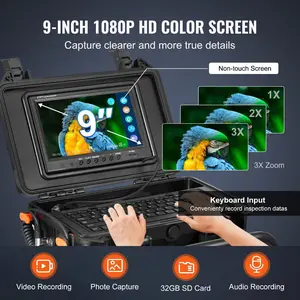 fathersdaygift VEVOR Sewer Camera, 165 ft/50m, Self-Leveling Drain Camera with 512Hz Transmitter, Distance Counter, 9 Screen 1080P HD Snake Plumbing Camera with Lights-12 LED 32GB Card for Duct Pipe
