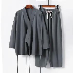 Breathable Men’s Summer Set – Linen Suit, Chinese-Style, Oversized, 3/4 Sleeves, Loose Fit, Cotton–Linen Two-Piece Set