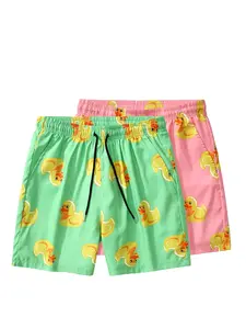 Men's Fun Rubber Duck Swim Trunks, Quick-Dry Beach Shorts with Pockets, Summer Casual Bathing Suit Board Shorts Set of 2