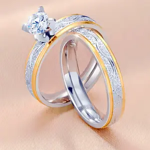 1 Pair of Titanium Steel Engagement Rings with Diamond for Men and Women, Wedding Rings, Fashion Jewelry for, Birthday gift , Anniversary