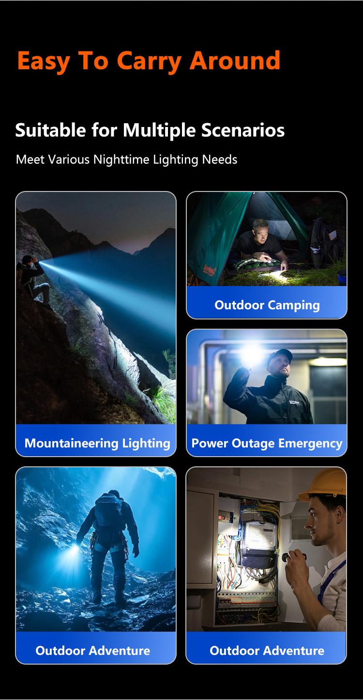 Rechargeable Flashlight Strong Light Ultra Bright Portable Outdoor Camping Flashlight Home Ultra Long Endurance Lighting Six Modes