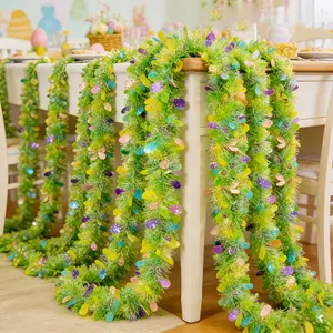 Easter Egg Ribbon Garland 200cm, Easter Decorations with Eggs and Sequins, Indoor Outdoor Decoration, Porch Decor, Holiday Party, Party Decoration Supplies