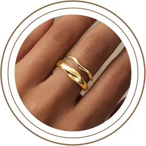 Gold Rings for Women Men Non Tarnish, Waterproof Chunky 14K Gold Plated Dainty Stackable Rings Trendy Statement Pinky Thumb Rings Engagement Eternity Wedding Band Ring Stacking Gold Jewelry Size 3 4 5 6 7 8 9 10 11