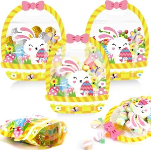24PCS Easter Gift Bags with Handles, Bunny Treat Bags for Kids, Colorful Plastic Goodie Bags for Easter Egg Hunt, Candy Favor Bags for , Sunday School, Party Supplies