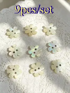 9pcs Natural Shell Iridescent Flower Buttons, 2-Hole Petal Sewing Decor, Ideal for Women & Kids Knitwear, Stylish Sewing Accessories