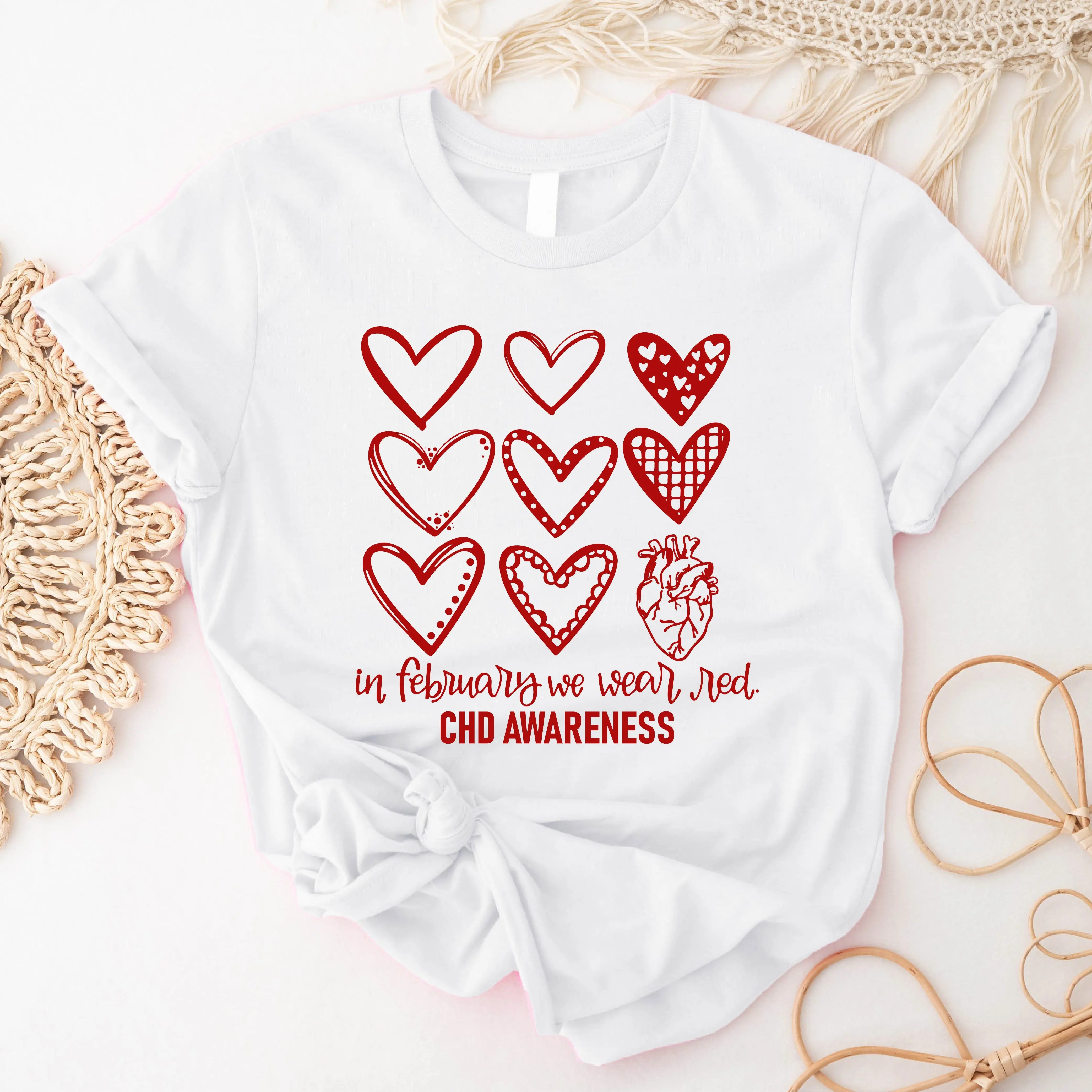 In February We Wear Red T-shirt, CHD Awareness Month Shirt, Congenital Heart Disease T-shirt, Cardiology Tee, Family Support Team Cute Shirt, Heart Health Awareness Tee