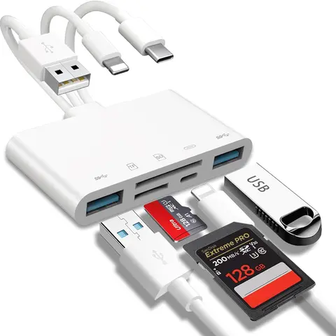 5-in-1 SD Card Reader, USB OTG Adapter & SD Card Reader for iPhone/iPad/PC/Android/Camera, USB C and USB A Devices with Micro SD & SD Card Slots, Supports SD/Micro SD/SDHC/SDXC/MMC