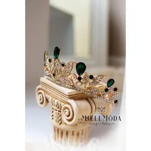 Constance Emerald Gold Rhinestone Crown