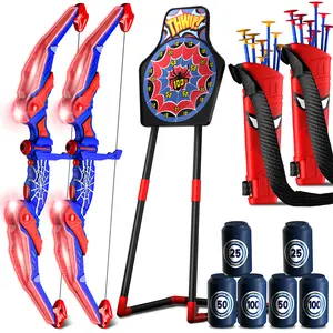 Spider-themed bow & arrow set with LED lights, spider quiver, target, 8 suction cup arrows. Toy gift for boys ages 3+ (ideal 8-12).