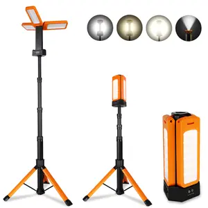 Partphoner Rechargeable LED Work Light with Stand 74.8" Tall, Cordless Portable Camping Light, 3000K/5000/6500K Dimmable with Deta