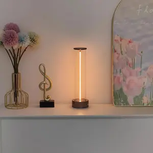 Grey Cordless Portable LED Magnetic Filament Table Lamp - Rechargeable Battery-Operated, 3-Level Dimmable Nightstand Desk Lamp for Bedrooms, Camping, Bars