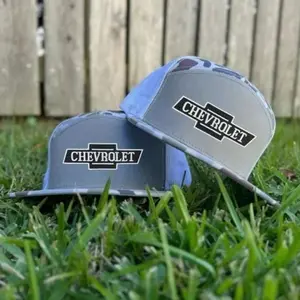 Chevrolet Bowtie Embroidered 7 Panel Hat, All Black Truck Snapback Cap, Classic American Pickup Enthusiast Flat Bill Trucker Hat, Adjustable Streetwear Gift for Men