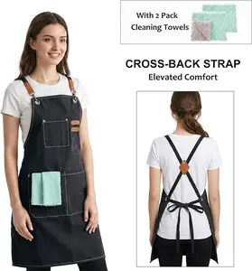 Unisex work apron with cross straps, cotton canvas, woodworking/kitchen cooking tool apron, multifunctional