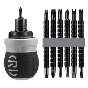 Short ratchet screwdriver CR-V hardened hard dual-purpose screwdriver head Telescopic dual-purpose screwdriver cross Slotted screwdriver head Screwdriver powerful magnetic multi-function