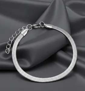 18K White Gold Over Herringbone Bracelet, Everyday Wear Non-Tarnish, Waterproof Sweatproof Dainty Bracelet for Men and Women