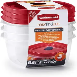 Rubbermaid Easy Find Lids Food Storage and Organization Containers, 3-Pack, Racer Red Kitchen Set Utensils Bpa