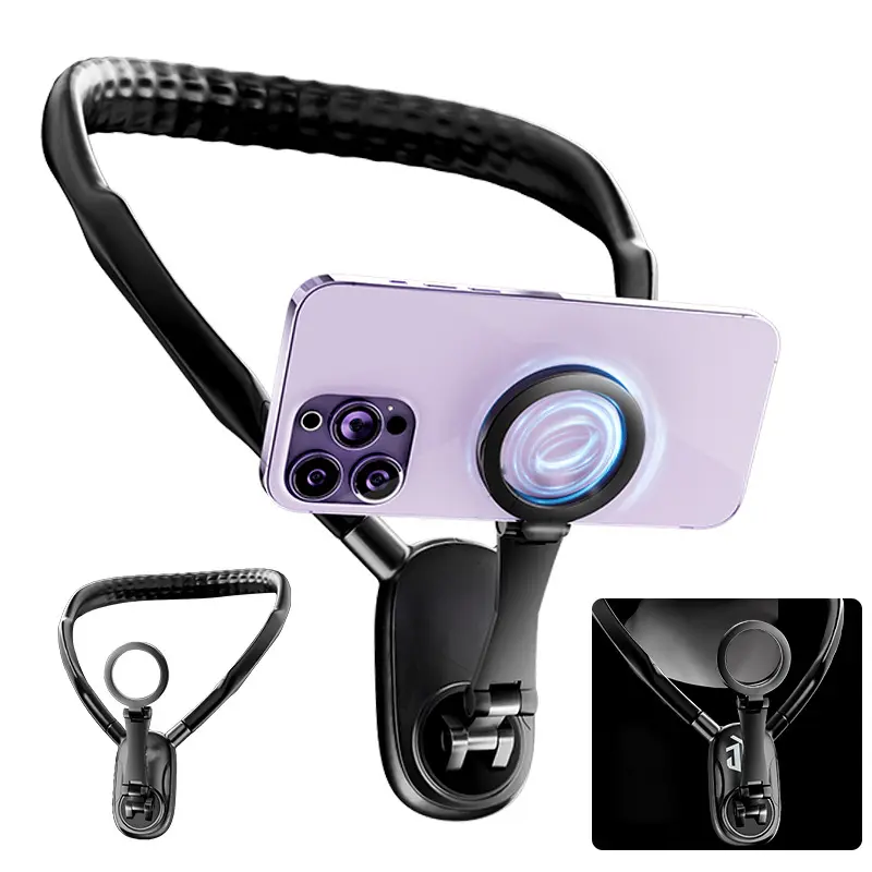 360° Rotating Flexible Adjustable Angle Silicone-Metal Magnetic Grip Neck Mount Cellphone Holder, Hands-Free Mobile Accessory with Installation-Included Rings - 2025 Creator Gear for Android Vlogging, Accessories, Hands-Free Pov Shooting