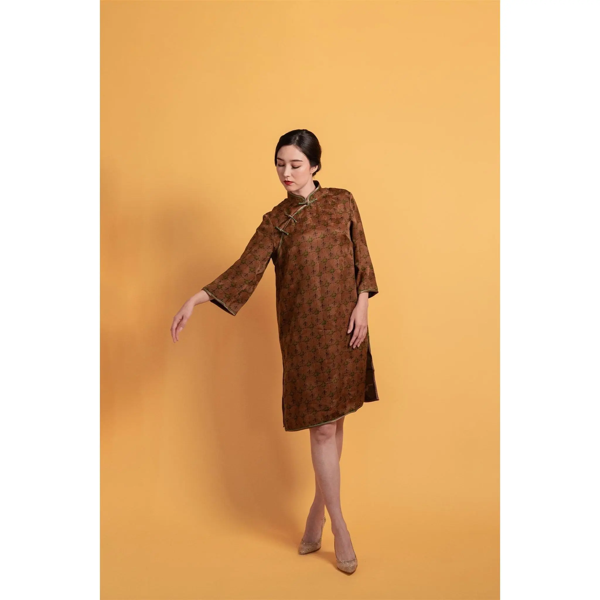 A-Line Cheongsam – Xiang Yun Silk with 3/4 Sleeves