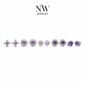 Natural Amethyst Stud Earrings Raw Crystal Unique Hues Exquisite Craftsmanship One-of-a-Kind Design
