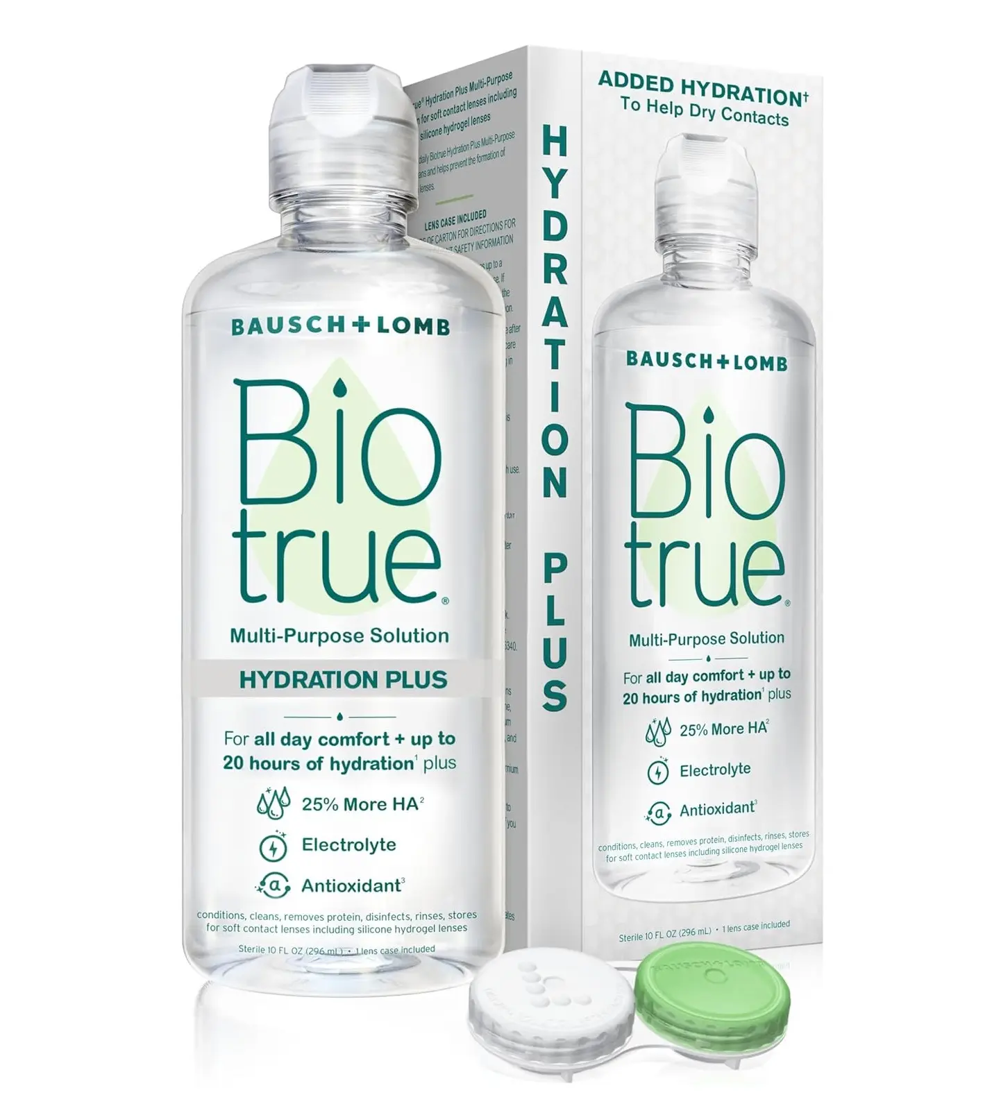 Biotrue Hydration Plus Contact Lens Solution with Lens Case, Multi-Purpose Solution for Soft Lenses, Hydrates with Hyaluronan, Cleans, Clears, and Disinfects for All-Day Comfort, 10 Fl Oz (Pack of 1) Makeup