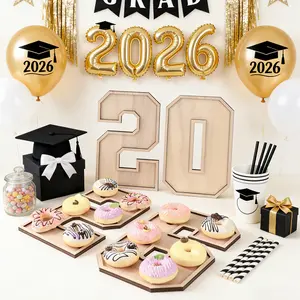 4Pcs Graduation Decoration Set: Wooden 2026 Number Tray and GRAD Letter Tray – a perfect graduation gift for the Class of 2026 graduation party supplies