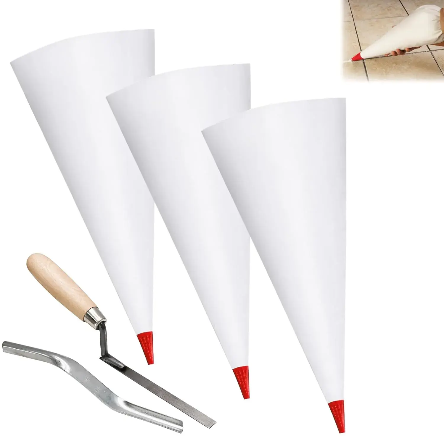 3 Pack Tile Grout Masonry Mortar Bag & Brick Jointer & Tuck Pointers, Heavy Duty Piping Bags Grout Sealer Bag for Tile Installation(Red)