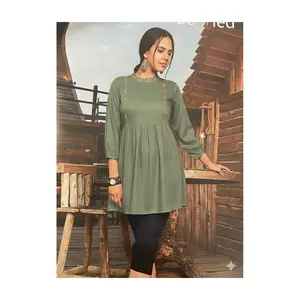 #Bo-4 Sage Green(color may be slightly diff due to lightning) Embroidered Tunic/Kurti XL