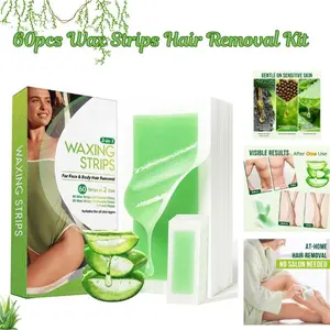 Wax Strips Hair Removal Kit 60pcs | 40 Body & 20 Facial Waxing Strips for Face, Eyebrows, Arms, Legs, Underarms & Bikini | Easy At-Home Waxing