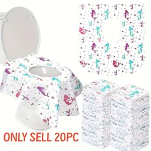 20 Piece Non-Woven Disposable Toilet Mats, Mermaid Dinosaur Panda Patterns, Large Coverage, Travel Essential, Hotel Public Restrooms