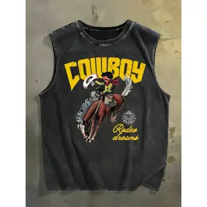 Sopula Studio Men's Cowboy Rodeo Dreams Graphic Tank Top, Crewneck Sleeveless Casual Workout Shirt